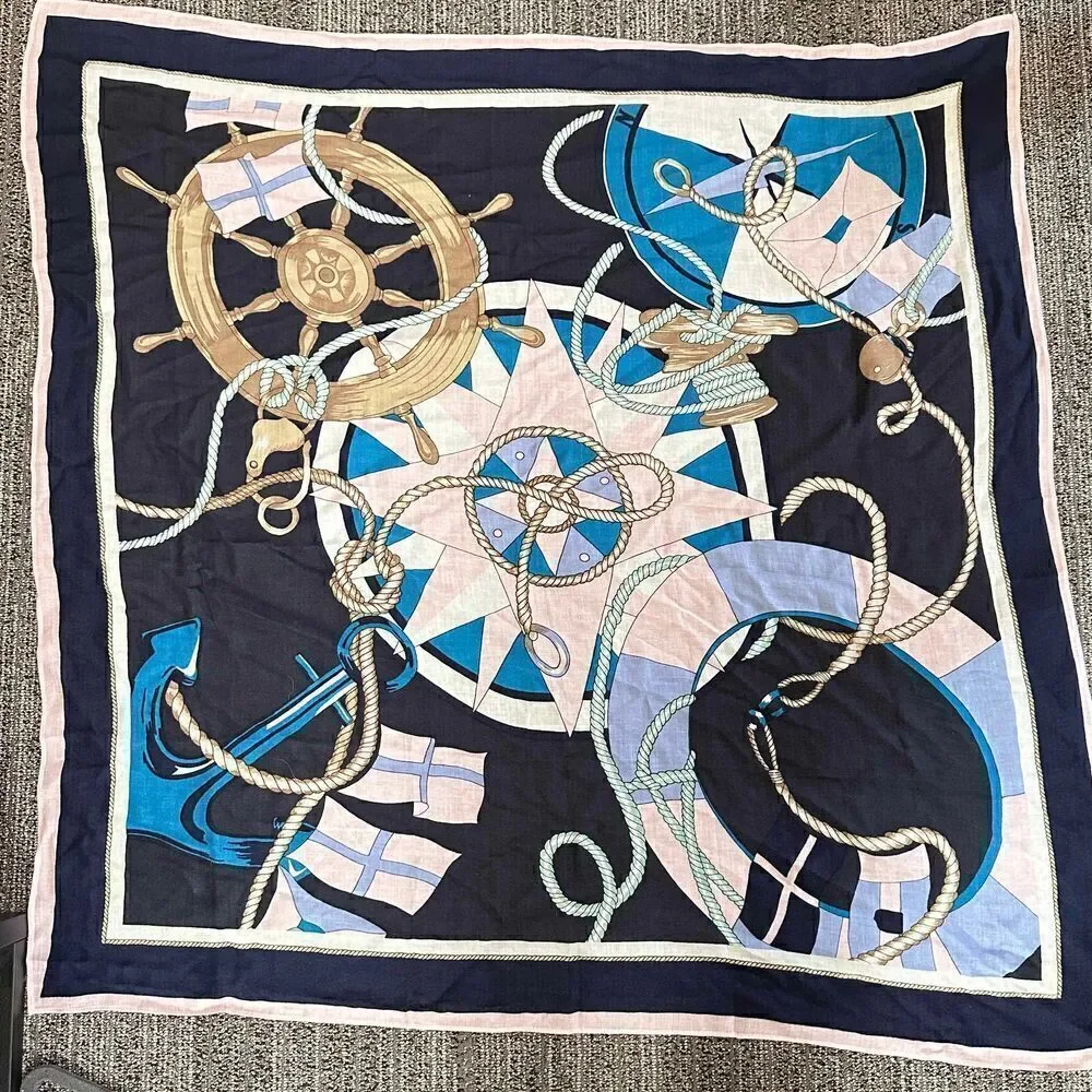 Talbots‎ Square Starboard Port Scarf Silk Indigo Blue Multi